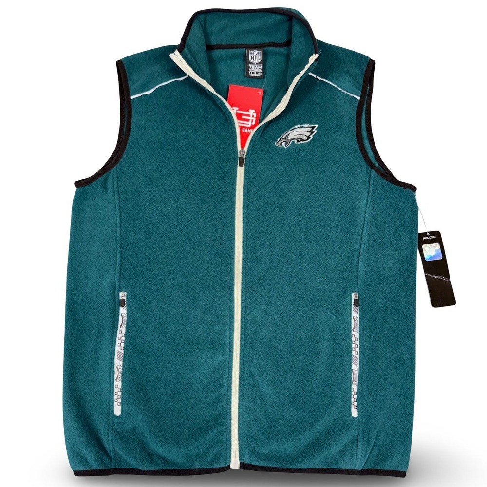 NFL Team Apparel Men S Philadelphia Eagles Fleece Vest Green Midnight Logo NWT